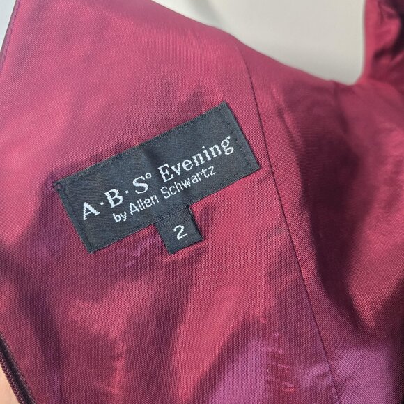 ABS Evening Allen Schwartz Dress Womens 2 Burgundy A-Line Tulle Formal Gown - Picture 7 of 12